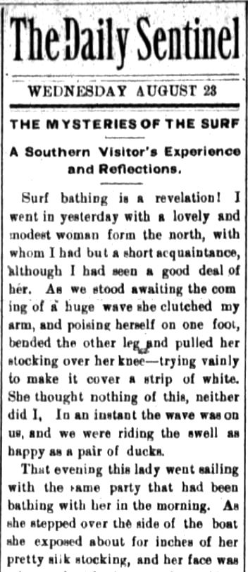 Kristin Holt | Victorians at the Seashore. Part 1: Mysteries of the surf, published in The Fort Wayne Sentinel (The Daily Sentinel). Fort Wayne, Indiana, on August 23, 1882.