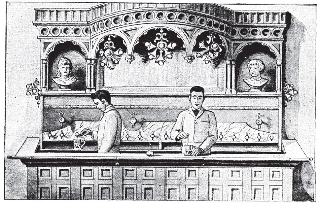 Kristin Holt | The Soda Fountain: Behind the Counter. Vintage illustration: Soda Men at work. Published in Saxe's New Guide or Hints to Soda Water Dispensers, Third Edition, 1894.