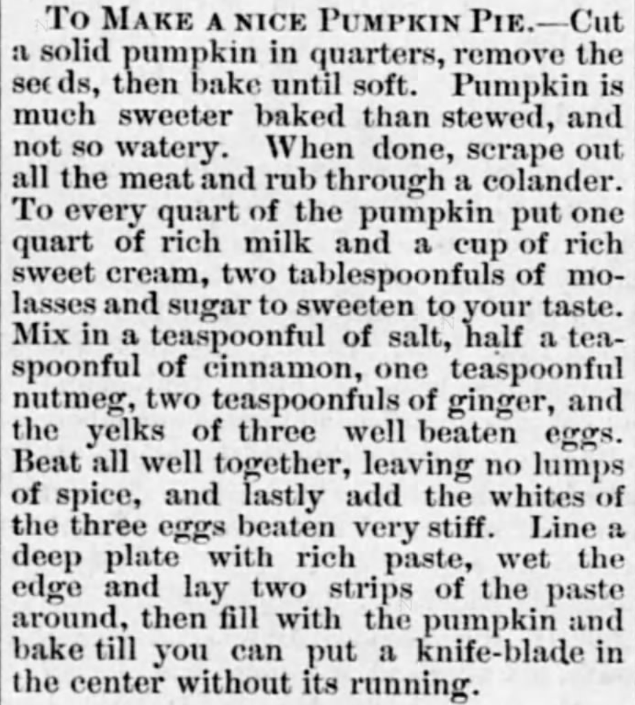 Kristin Holt | Victorian America's Thanksgiving Recipes - To Make a Nice Pumpkin Pie. Chariton Courier of Keytesville, MO. November 29, 1879.