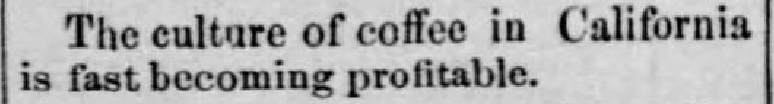 Kristin Holt | Victorian Coffee. Newspaper clipping from Green Bay Advocate of Green Bay Wisconsin, December 20, 1877: "The culture of coffee in California is fast becoming profitable." 